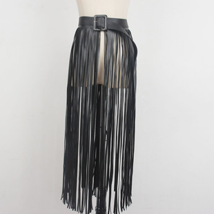 黑色皮带时尚 超长流苏宽腰带女个性 皮裤 饰牛仔裤 裙摆腰封女 百搭装