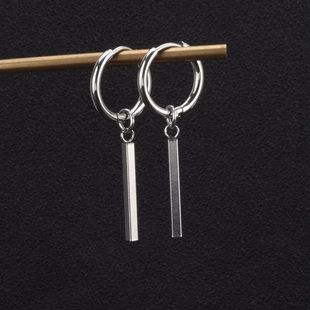耳环钛钢无耳洞耳夹 一字耳圈潮流男士 钛钢耳饰 港风金属耳钉个性