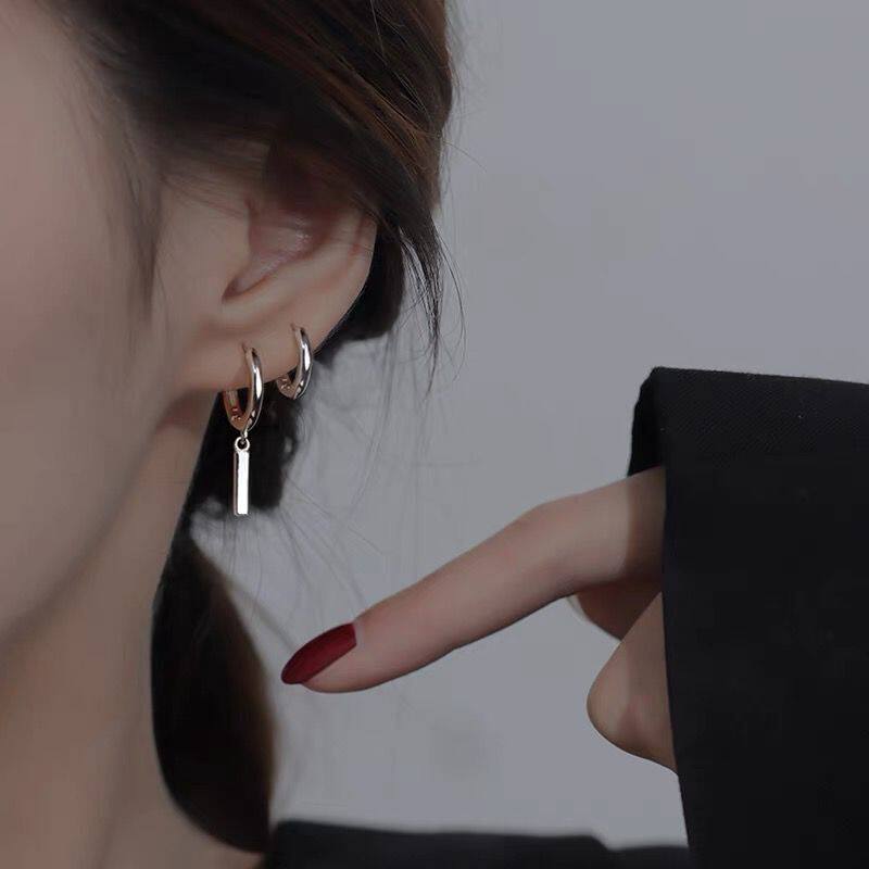 小银条耳环女925银耳扣新款潮小众设计高级感耳坠耳钉耳圈耳饰