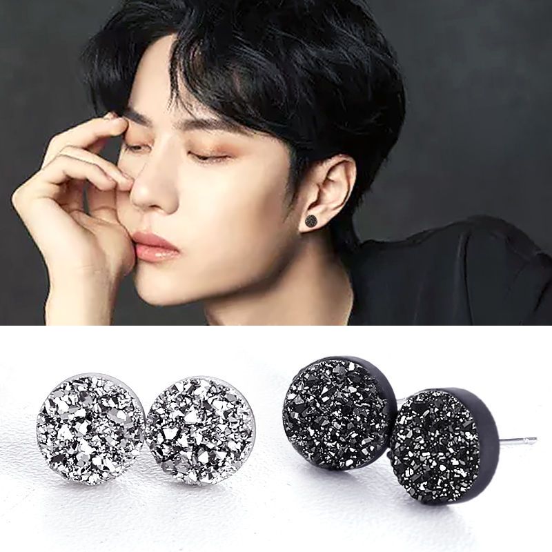 S925银针簇晶耳钉男学生帅气韩版个性简约耳环女酷霸气单只耳饰潮
