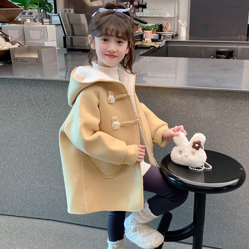 女童毛呢外套秋冬款2025新款冬季儿童中长款女孩大童双面羊绒大衣