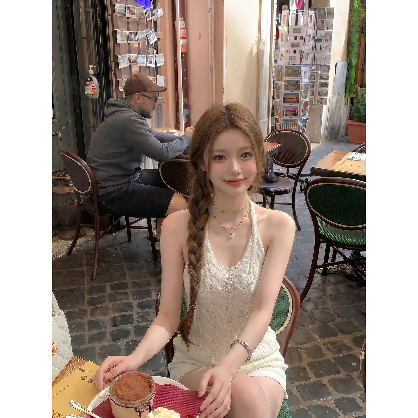 专柜韩系挂脖针织吊带背心女夏外出辣妹修身显瘦无袖露背上衣