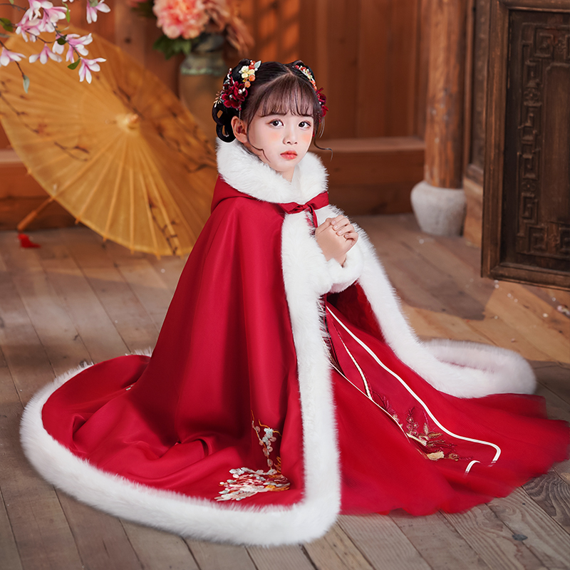 汉服女童冬款2025新款儿童拜年服斗篷女孩过年服冬季新年衣服喜庆