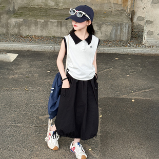 套装 洋气儿童无袖 女童夏季 2025新款 女大童半身裙两件套 POLO衫 夏装