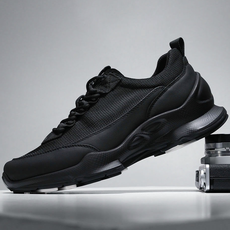 VIFIRFAR 男网面运动鞋2026新款夏季透气厚底增高软底黑色网鞋男