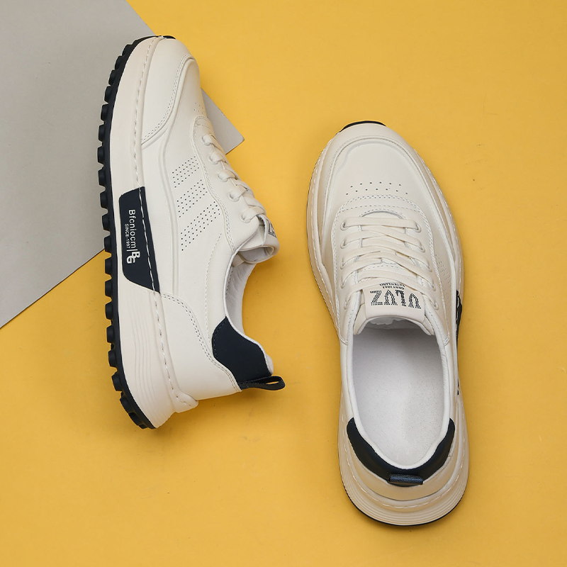 运动小白鞋男2026春季新款透气运动时尚休闲皮鞋真皮发泡厚底板鞋,流行男鞋,休闲板鞋,淘宝优惠券,粉丝福利购,淘宝优惠卷