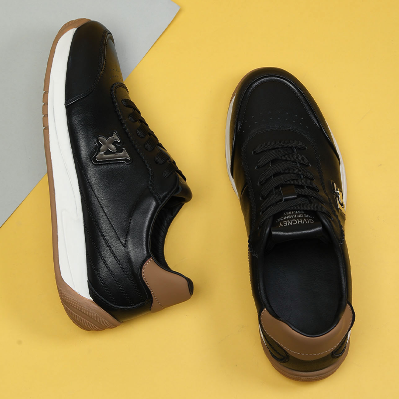 头层牛皮男士运动皮鞋增高厚底