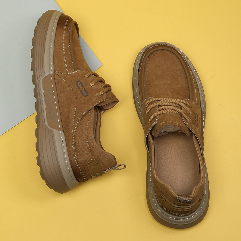 VIFIRFAR宽头皮鞋男2025秋冬新款增高发泡厚底复古轻运动休闲皮鞋