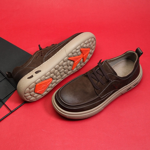 宽脚休闲皮鞋真皮板鞋男款2026新款复古百搭舒适软底透气鞋子男鞋