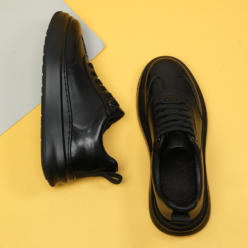 头层牛皮发泡厚软底增高通勤鞋