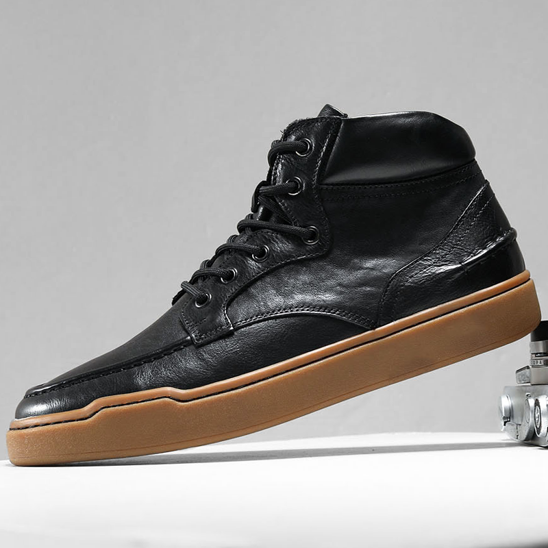 头层牛皮马丁靴橡胶厚底高帮靴