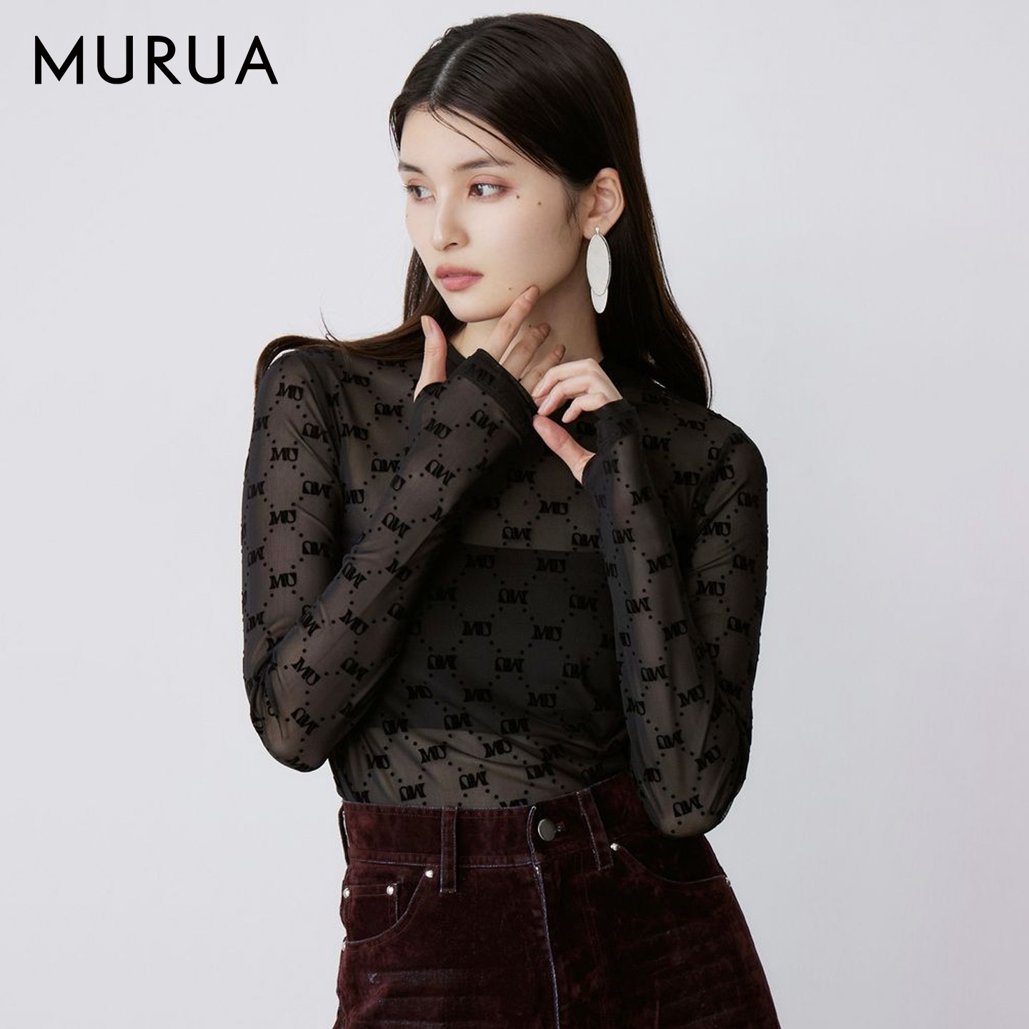 MURUA早秋新品微透高弹针织衫女
