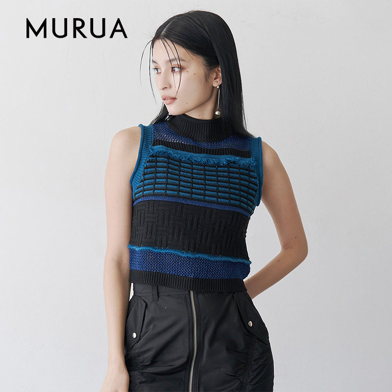 MURUA2025年春季新品时尚舒适钩针编织拼接无袖上衣女0125226006