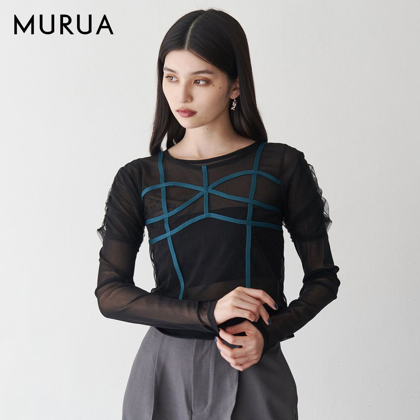 MURUA25秋季新品撞色网纱半透叠穿长袖T恤上衣两件套女0125527018,女装/女士精品,T恤,淘宝优惠券,粉丝福利购,淘宝优惠卷