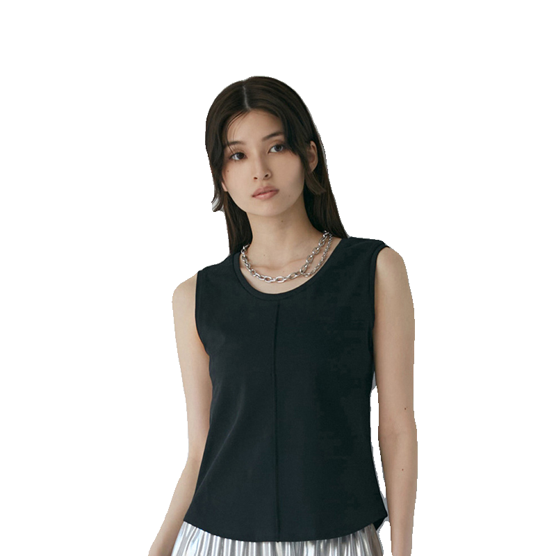 MURUA2024年春季显身材百搭款淑女风U领无袖纯色套头衫0124327008