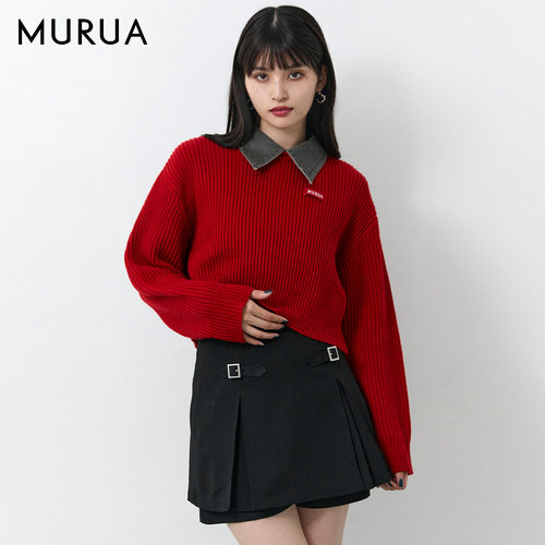 MURUA25冬季新品翻领毛针织衫女