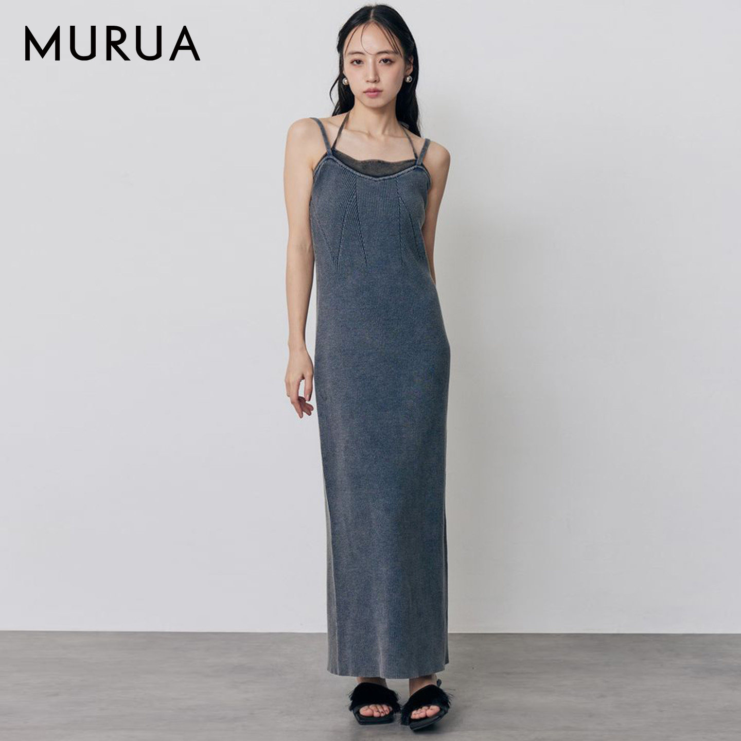 MURUA26春季新品复古叠穿风颈链式设计针织吊带连衣裙0126203057