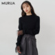 MURUA26春季 女0126126052 口罗纹弹力毛针织衫 新品 日系网纱拼接袖