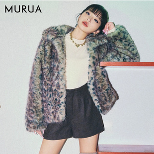 MURUA25冬季 日系辣妹豹纹环保皮草仿皮毛一体外套0125600052 新品