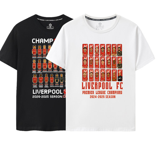 2025款短袖T恤利物浦夺冠纪念20冠利弗鸟萨拉赫安菲尔德红军球迷