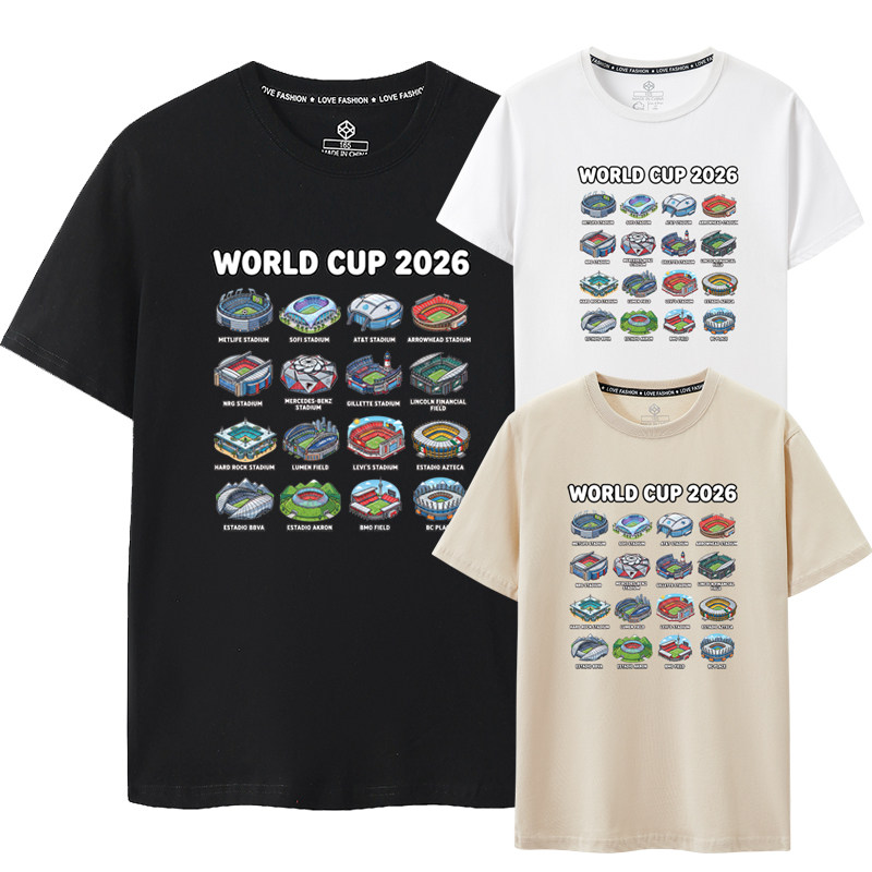 2026世界杯美加墨球场足球球迷德国法阿根廷队英格兰巴西短袖T恤