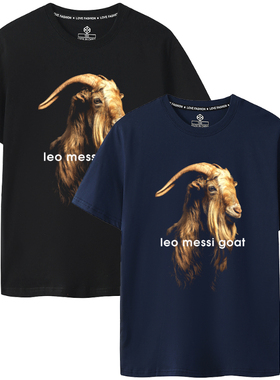 梅西GOAT短袖T恤阿根廷夺冠纪念衫10号纯棉圆领半袖黑色leo messi