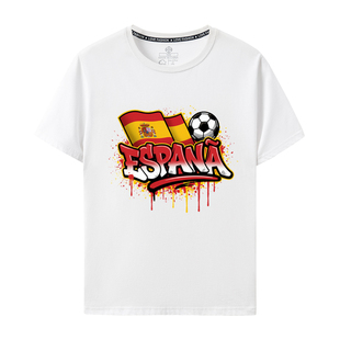 涂鸦潮流纯棉上衣男女助威服 西班牙国家队T恤2026世界杯球迷短袖
