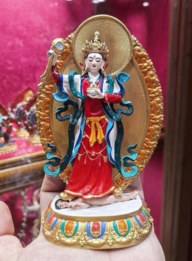 阿企佛母/阿奇佛母/阿企秋吉卓玛/15cm紫铜彩绘佛像梵天佛堂摆件