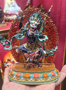 狮面佛母/狮面空行母/15cm彩绘黄铜佛像梵天藏传供奉摆件