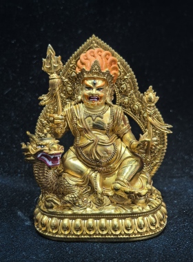 白财神/骑龙财神/藏巴拉/赞巴拉/10cm金铜佛像藏传佛堂招财摆件