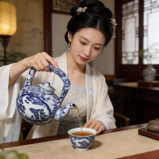 景德镇家用冷水壶陶瓷水壶大容量茶壶酒店饭店单壶提梁瓷壶凉水壶