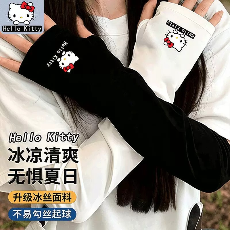 KT猫款印花冰袖女生冰丝袖套夏季防晒紫外线手袖户外宽松护臂套袖
