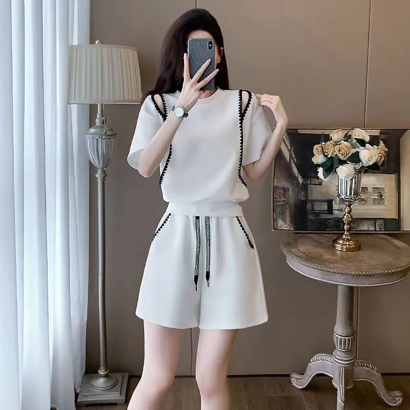 高品质黑色运动休闲套装女夏2025新款减龄洋气小个子大码胖MM