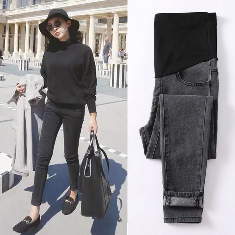 弹力牛仔孕妇裤子外穿秋冬季加厚加绒长裤怀孕期大码托腹裤春秋装