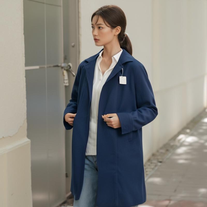 时尚纯色毛呢中长款小个子女外套