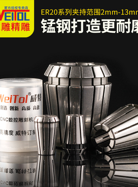 威特锰钢ER20夹头夹持范围2-13毫米弹簧夹头数控雕刻机夹具配件