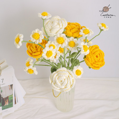 手工编织花束玫瑰洋甘菊毕业礼物