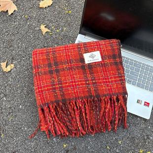 定制logo仿羊绒围巾冬季韩系红色格子百搭时尚保暖披肩加厚围脖女