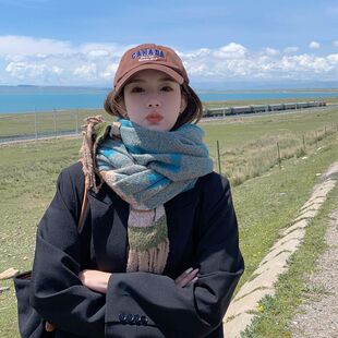 定制logo撞色围巾女秋冬季字母F清新甜美围脖仿羊绒学生披肩