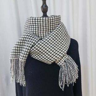 定制logo2025新款秋冬季黑白小格子围巾女仿羊绒围脖加厚保暖披肩