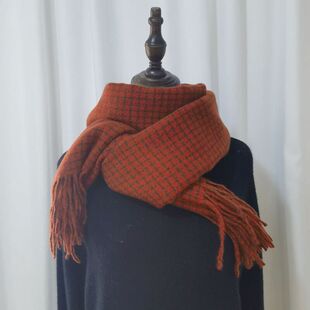 定制logo秋冬季红色小格子围巾男女仿羊绒围巾加厚保暖披肩围脖