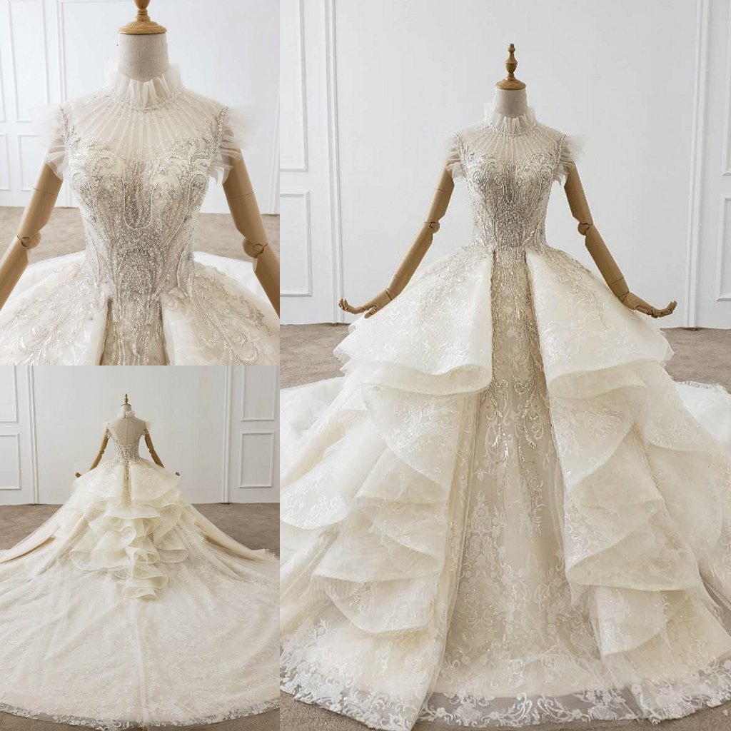 网红抖音包肩大拖尾公主婚纱礼服