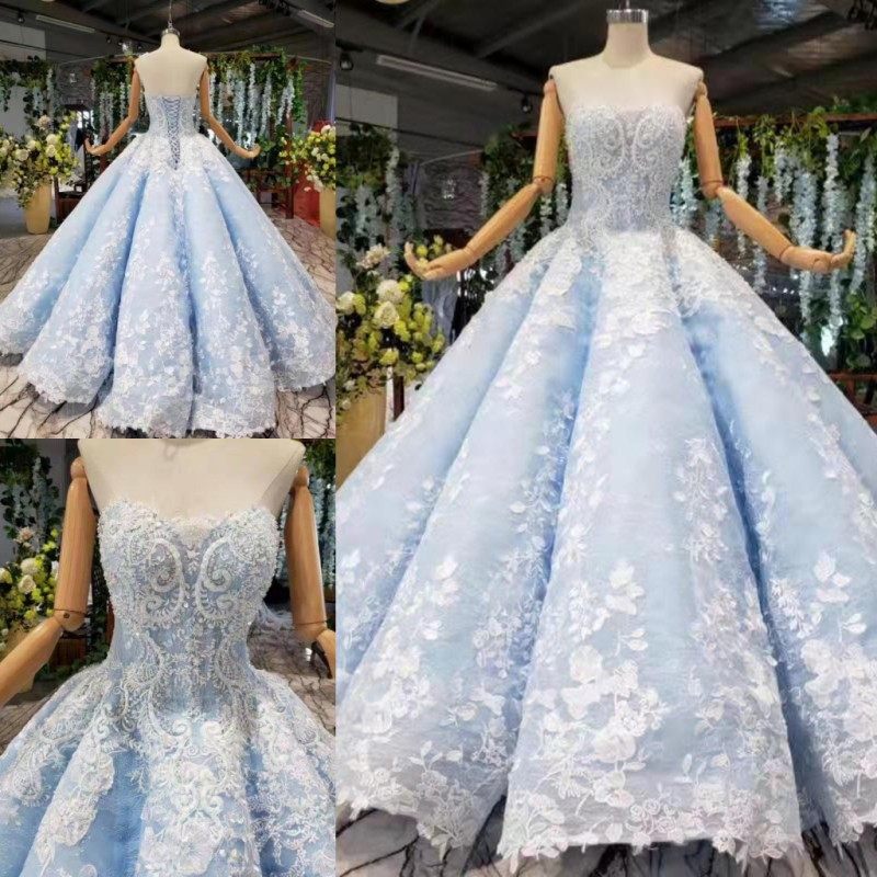 2020新款抖音网红款宫廷奢华婚纱礼服一字肩奢华大拖尾婚纱99443