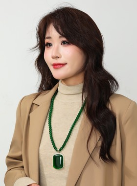 新中式祖母绿无事牌项链女长款百搭高级感毛衣链简约配饰串珠挂件