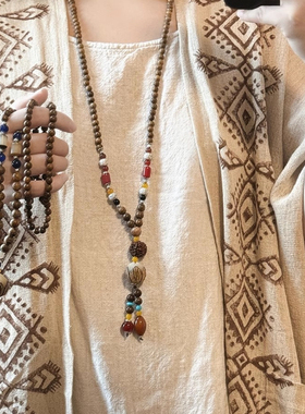 国风新中式唐装木珠汉服男女毛衣链项链衣服挂件复古民族风高级感