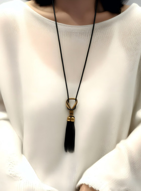 轻奢高级感长款流苏毛衣链女项链百搭流苏串珠配饰品精致简约个性