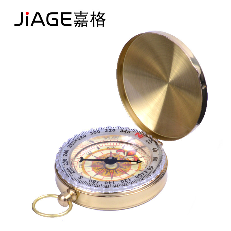 全新金属铜质怀表指南针指北针户外夜光带挂钩翻盖罗盘多功能充液