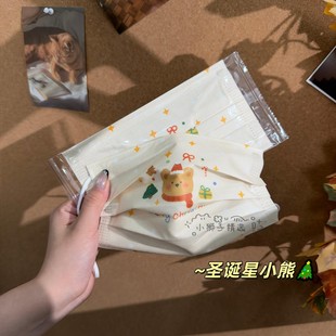 圣诞节小熊口罩女高颜值可爱2025新款 卡通图案一次性防护显脸小