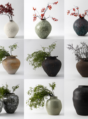 复古新中式侘寂风陶瓷罐大花瓶