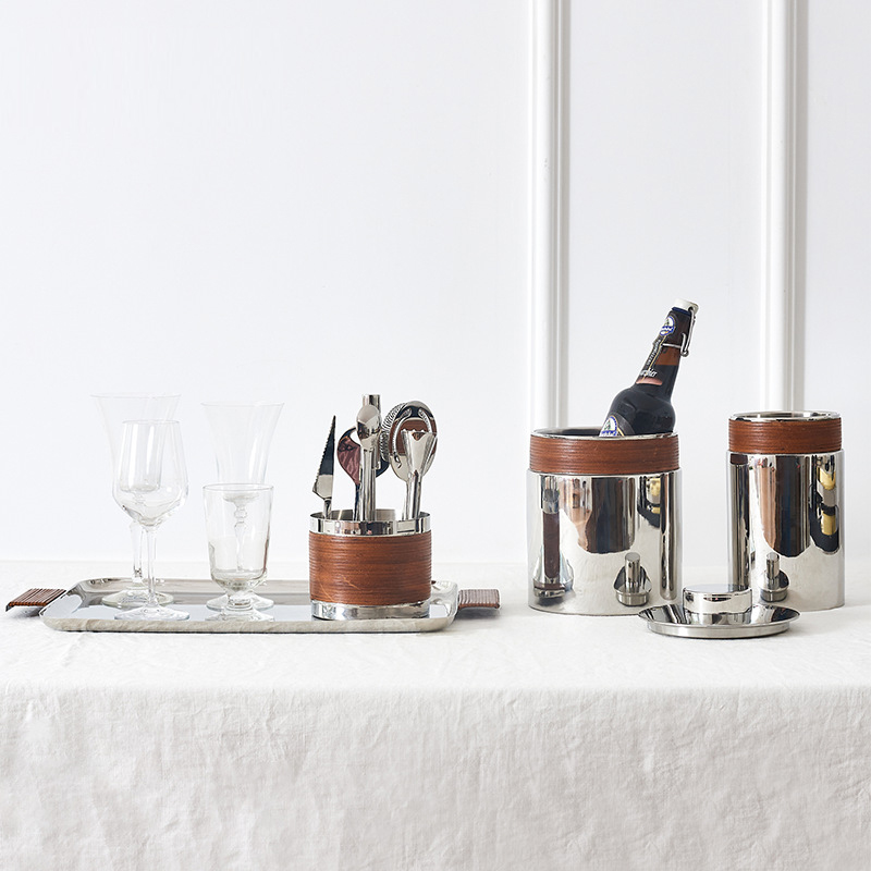 不锈钢银色酒吧托盘冰桶酒具摆件